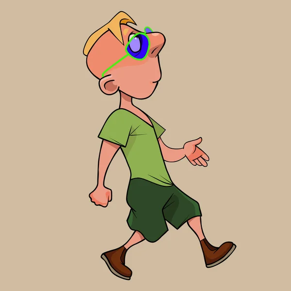 Niño Dibujos Animados Con Gafas Sol Caminando Mirando Hacia Arriba — Vector de stock