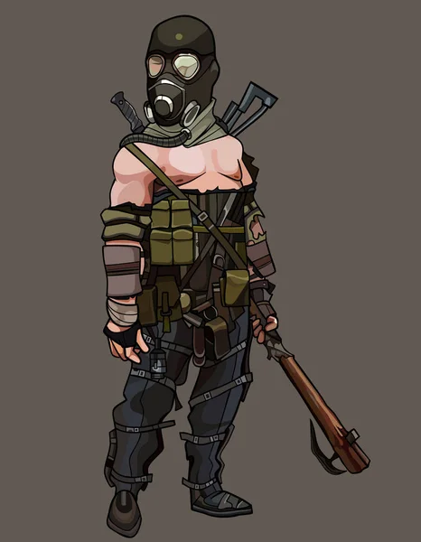 Dessin Animé Homme Masque Gaz Avec Arme Apocalypse Survivant — Image vectorielle