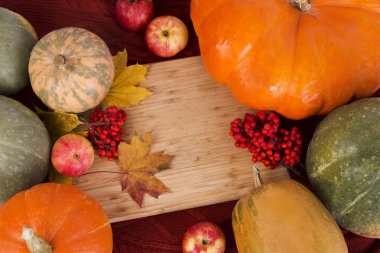 sonbahar arka yaprakları ve meyveleri ve kabak ile yatay