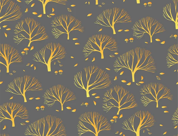 Autumn tree pattern. Seamless retro tree autumn pattern wallpaper with forrest illustration in vector. Plants ornament — Stock Vector