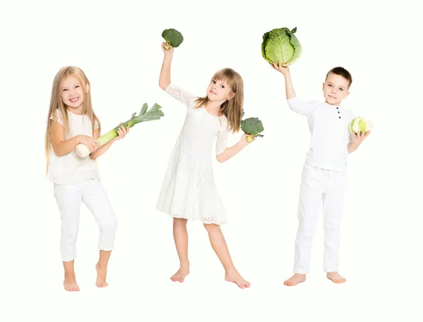 Niños Sosteniendo Coles Frescas Posando Aislados Sobre Fondo Blanco —  Fotos de Stock