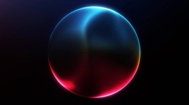 Smooth glowing red and blue gradient sphere with luminous edges and elegant reflections on a dark futuristic background.