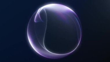 Pürüzsüz, parlak yüzeyli, fütürist minimal tarzda parlak mavi ve beyaz bir küre. Karanlık bir arkaplanda dijital üç boyutlu soyut animasyon. Kusursuz 4K döngü hareketi.