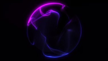 Parlayan ışık çizgileriyle mor ve mavi fraktal küre ve soyut sıvı animasyonu oluşturan dinamik enerji hareketi. 4K döngü arkaplanı.