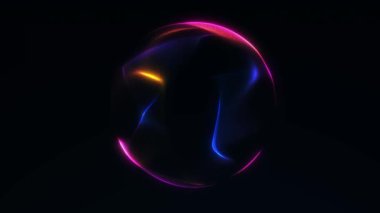 Pembe, sarı ve mavi parlayan ışık dalgalarıyla canlı çok renkli küre. Kusursuz 4K döngüsünde soyut geleceksel küre hareketi.