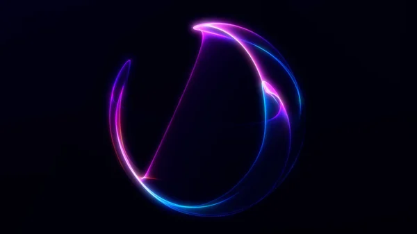 Koyu arkaplanda pürüzsüz gradyan ışık yansımaları olan neon renkli küre. Soyut ışıltılı küre çizimi.