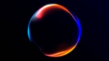 Koyu arkaplanda rengarenk ışıkları olan parlak bir küre. Fütürist 3D soyut enerji topu bilim kurgu, hareket ve dijital sanat görselleri için idealdir..