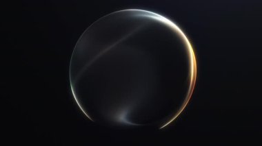 Yumuşak gri ve turuncu ışık yansımalarına sahip eğimli döngü küresi pürüzsüz bir minimal fütüristik hareket tasarımı yaratıyor.