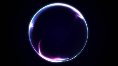 Pürüzsüz neon yansımaları ve yumuşak kenarları olan soyut mor sıvı küre. Asgari parlayan çevre derin bir geleceksel değişim etkisi yaratır..