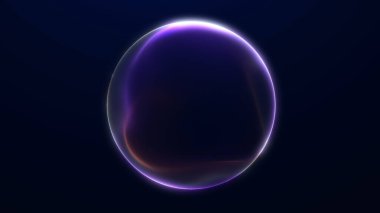 Yumuşak mavi, mor ve turuncu eğimli minimum parlayan küre koyu fütüristik bir zemin üzerinde pürüzsüz soyut ışık eğrileri oluşturur. Temiz dijital enerji biçimi.