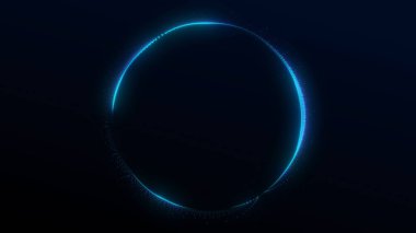 Mavi ve yeşil akış tellerinden oluşan parlayan soyut halka pürüzsüz bir dalga yapısı oluşturuyor. Karanlık bir arkaplanda minimum, fütürist, yumuşak eğimli ışıklandırma.