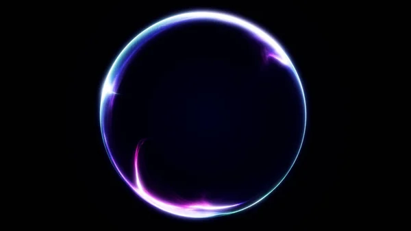 Pürüzsüz neon yansımaları ve yumuşak kenarları olan soyut mor sıvı küre. Asgari parlayan çevre derin bir geleceksel değişim etkisi yaratır..