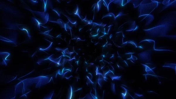 Soyut mavi fraktal enerji dalgaları derin akış dokusu oluşturur. Parlayan çizgiler canlı neon derinliğiyle dinamik bir dijital hareket yaratır.