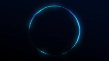 Mavi-yeşil parlayan ip halkası pürüzsüz bir dalga hareketi oluşturuyor. Akan neon eğrileri ve minimum gradyan enerjisiyle gelecekçi kusursuz döngü.