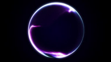 Pürüzsüz bir döngüde parıldayan neon kenarlı mor sıvı küre. Yumuşak sıvı dalgaları derin bir geleceksel değişim enerjisi oluşturur..