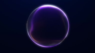 Mavi, mor ve turuncu eğimli minimum parlayan küre, temiz fütüristik hareket tarzında yumuşak ışık eğrileri oluşturuyor..