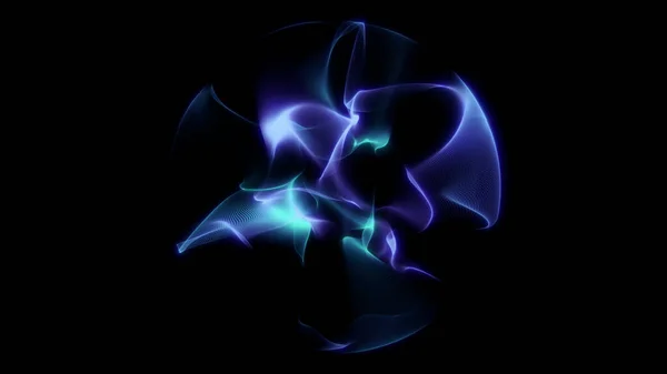 Yumuşak sıvı enerji şekilleri parlak mavi-yeşil-mor bir küre oluşturur. Yumuşak dönüşüm eğimleri vardır. Koyu arkaplanda akışkan ışık dokuları olan zarif bilim kurgu küre.