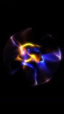 Sıvı plazma hareketi ve fraktal neon dalgaları ile parlayan turuncu ve mavi enerji küresinde 4K 60 fps döngü. Dinamik ışıltılı küre karanlık bir arkaplanda canlı bilim kurgu desenleri oluşturuyor..