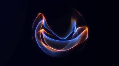 Turuncu, mavi ve pembe neon eğimli yumuşak sıvı parlayan küre pürüzsüz kıvrımlar oluşturuyor. Zarif soyut döngü 4K animasyonu ve minimum koyu arkaplan.