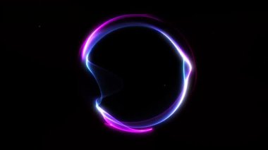 Pürüzsüz neon küre döngüsü. Pürüzsüz dairesel hareketler oluşturan mor ve mavi parlak izler. Fütürist minimalist dijital animasyon.