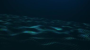 Fütürist 4K 60FPS 'de pürüzsüz neon dijital dalgalar. Mavi ve yeşil gradyanlar, yayın tasarımı, veri görselleştirmesi ve modern arkaplanlar için dinamik teknoloji manzarası oluştururlar..