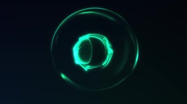 Yeşil neon çift küreler, pürüzsüz teknoloji ile dönüyor. Müzik görselleri, ekranlar ve yüksek teknoloji sunumları için modern siber estetik.