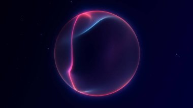 Parlak mavi-pembe eğimli, pürüzsüz ışık kıvrımlı minimum parlayan neon küre. Modern tasarım kavramları için zarif soyut hareketli gelecekçi dijital stil.
