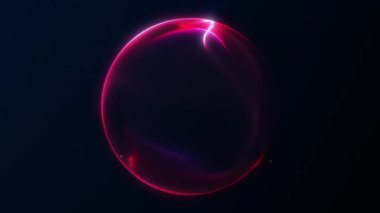 Soyut plazma küresi, fütüristik karanlık uzayda dönen neon kırmızısı parlak çizgilere sahip. Pürüzsüz döngü. Yoğun dijital enerji ve modern bilim-kurgu grafik tasarımı..
