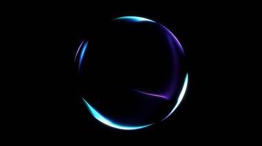 Mavi ve mor gradyan ışık ve koyu fütüristik arka planda zarif dijital eğriler ile pürüzsüz parlayan küre.