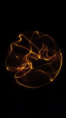 Ilık filamanlı parlak altın küre dinamik soyut fraktal hareket oluşturur. Kusursuz 4K 60fps döngüsü.