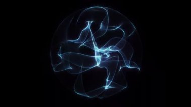 Fütüristik mavi fraktal enerji küresi, akıcı ışık filamanları ve akışkan hareketleriyle. Kusursuz 4K 60fps soyut döngü parlıyor.