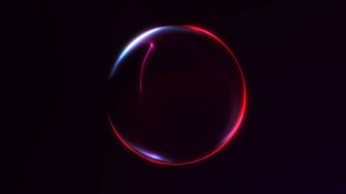 Koyu arkaplanda pürüzsüz kırmızı ve mor gradyan ışığı olan minimum soyut parlayan küre. Dijital tasarım, teknoloji görselleri, markalaşma ve modern arka planlar için zarif geleceksel enerji küresi.
