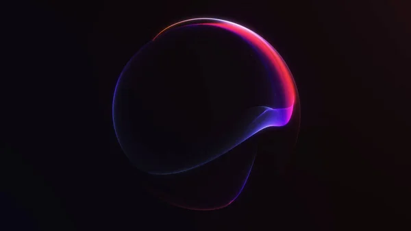 Soyut neon sıvı küre koyu arkaplanda mavi, kırmızı ve mor renkte parlıyor. Dijital sanat, teknoloji görselleri, yaratıcı markalaşma ve arka planlar için canlı fütüristik enerji küresi.