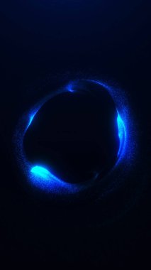 Parlayan enerji akışına sahip soyut mavi sıvı parçacık girdabı. Teknoloji kavramları, bilim görselleri ve modern tasarım kullanımı için karanlık arka planda gelecekçi dijital girdap.