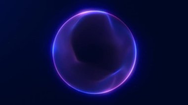 Pürüzsüz hareketli ve parlak kenarlı mavi eğimli sıvı küre. Teknolojik görseller, dijital markalaşma ve modern video projeleri için soyut geleceksel arkaplan.