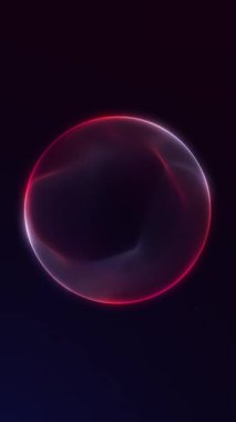 Pürüzsüz ışık ve sıvı hareketli kırmızı parlak fütüristik enerji küresi. Teknoloji görselleri, dijital sanat, bilim kurgu arayüzleri ve hareket tasarımı için soyut dikey arka plan döngüsü.