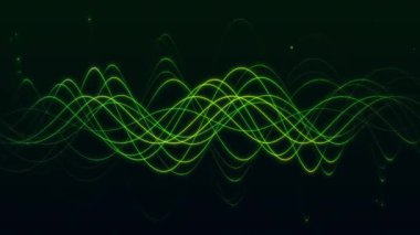 Soyut yeşil fiber dalga animasyonu. Pürüzsüz, parlak hareketli. Teknolojiyi, veri akışını, ses dalgalarını ve gelecekteki görsel iletişimi temsil eden dijital enerji akışı.