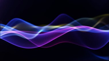 Renkli akış ve parlayan noktalarla soyut parçacık dalgası. Dinamik dijital enerji yüzeyi pürüzsüz geleceksel hareket hissi ile.