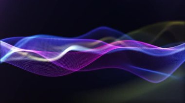 Renkli gradyan parçacık dalgası pürüzsüz soyut hareketle akıyor. Işıklı noktalar ve yumuşak geçişlerle dinamik dijital enerji alanı, 4K 60fps 'de kusursuz döngü.
