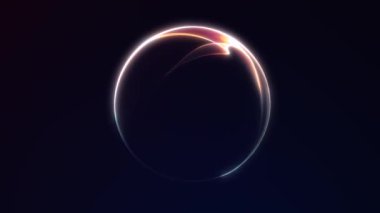 Yumuşak mavi, turuncu ve kırmızı arkaplanda parlayan minimum soyut neon küre. Fütürist UI, dijital markalaşma, teknoloji görselleri ve modern altyapılar için yumuşak sinematik hareket döngüsü.