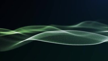 Akıcı hareketli soyut yeşil dalga yüzeyi. Veri akışı, teknoloji, enerji alanları ve gelecekteki görsel ortamlardan esinlenilmiş kusursuz dijital döngü.
