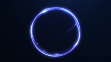 Parlayan mavi plazma halkası ve pürüzsüz ışık akışına sahip soyut neon enerji küresi. Bilimkurgu görselleri, teknoloji geçmişleri, arayüzler, VJ döngüleri ve hareketler için gelecekçi dijital küre animasyonu