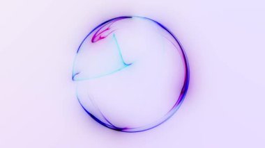 Beyaz, mor ve mavi renkli soyut dijital küre. Yumuşak parlak hareketli pürüzsüz neon küre, fütürist stil, 4K 60fps, pürüzsüz döngü.