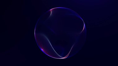 Yumuşak eğimli küre mavi, mor ve sarı tonlarını harmanlıyor. Temiz modern renk geçişleriyle soyut parlayan küre.