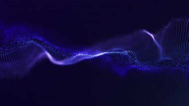 Parlayan mor ve mavi parçacıkları olan akıcı dijital dalgalar, pürüzsüz soyut hareket ve derin geleceksel atmosfer. 4K, 60fps 'de kusursuz döngü.