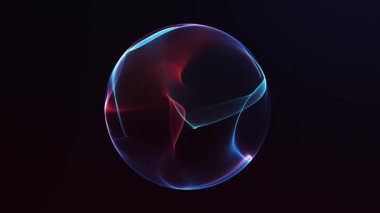 Pürüzsüz kırmızı ve mavi gradyan akışına sahip soyut fütürist küre, parlayan dijital enerji yüzeyi, yumuşak hareket, kusursuz döngü animasyonu. 4K çözünürlük, 60fps, döngü.