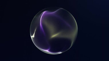 Yumuşak sarı ve mor gradyan aydınlatma, sakin parlayan yüzey ve pürüzsüz akış hareketine sahip minimum soyut küre. 4K, 60fps 'de kusursuz döngü animasyonu..