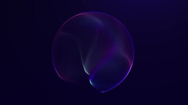Yumuşak eğimli küre mavi, mor ve sarı ışık harmanlıyor. Pürüzsüz renk akışına sahip soyut parlayan küre, 4K 60 fps, döngü.
