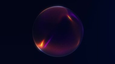 Pürüzsüz gradyan akışı ve dağınık ışık parçacıkları olan soyut parlayan neon küre. Fütürist dijital enerji hareketi, kusursuz döngü, 4K 60fps.