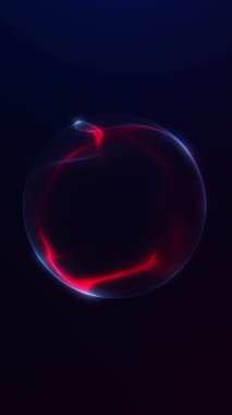 Dikey kırmızı ve mavi parlak küre. Koyu arkaplanda pürüzsüz akan ışık enerjisi var. Soyut fütüristik hareket küresi, 4K 60fps, kusursuz döngü.